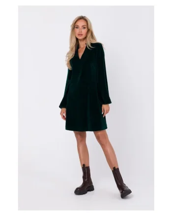 Rochie din velur cu decolteu in V,
