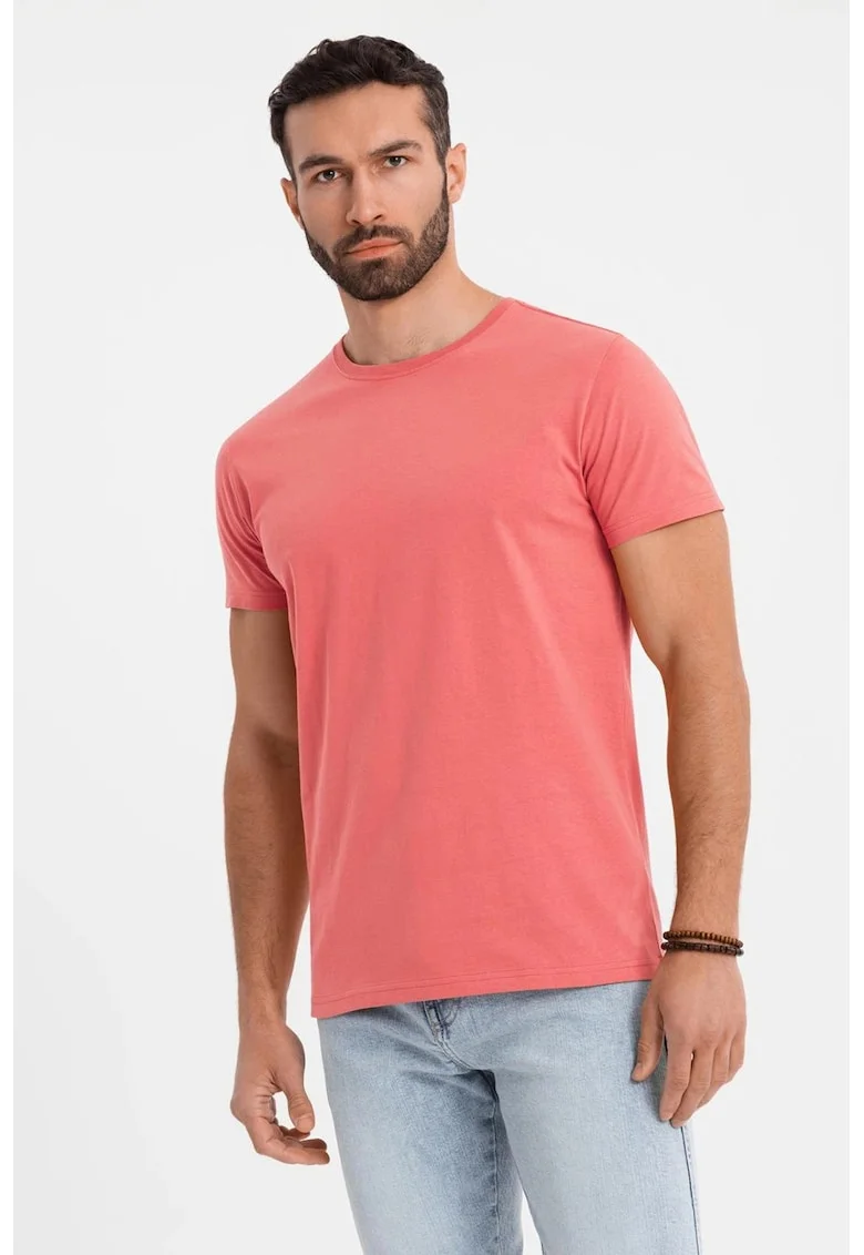 Tricou uni cu decolteu la baza gatului, Roz somon