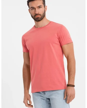 Tricou uni cu decolteu la baza gatului, Roz somon