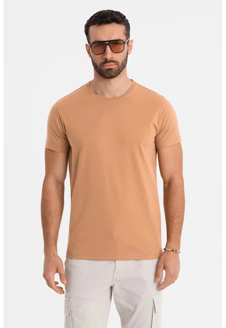 Tricou uni cu decolteu la baza gatului, Maro nisip