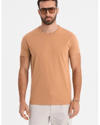 Tricou uni cu decolteu la baza gatului, Maro nisip