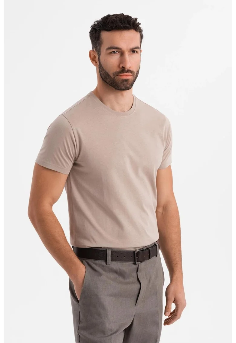 Tricou uni cu decolteu la baza gatului, Maro taupe deschis