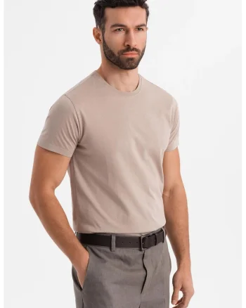 Tricou uni cu decolteu la baza gatului, Maro taupe deschis