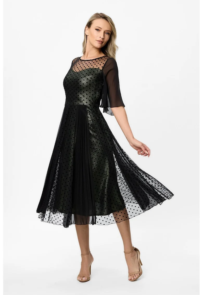 Rochie midi cu strat exterior de plasa Monaco, Verde/Negru