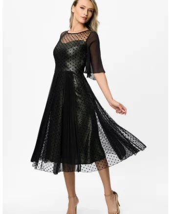 Rochie midi cu strat exterior de plasa Monaco, Verde/Negru