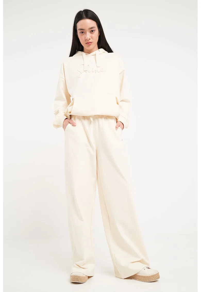 Pantaloni de trening cu croiala ampla si snur, Alb fildes