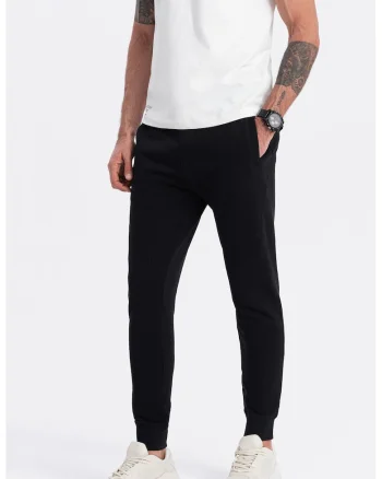 Pantaloni de trening cu croiala conica si snur de ajustare, Negru