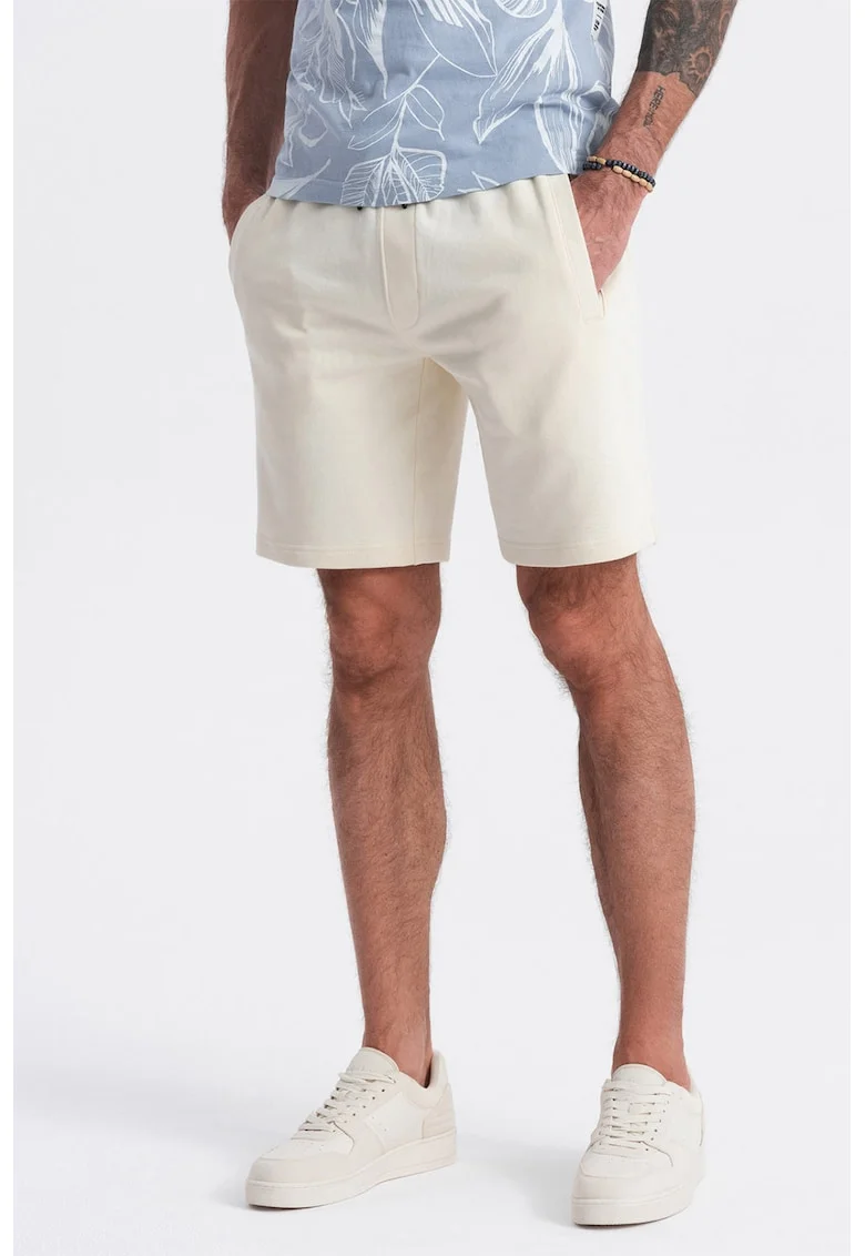 Pantaloni scurti din bumbac cu talie ajustabila, Crem