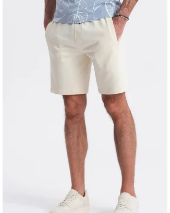 Pantaloni scurti din bumbac cu talie ajustabila, Crem