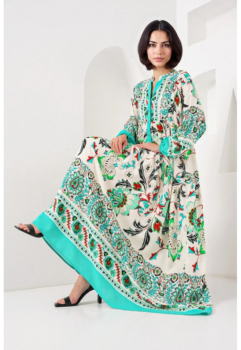 Rochie maxi dama HiCCUP imprimeu viscoza, Verde salvie
