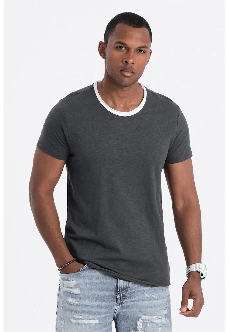 Tricou din bumbac cu decolteu rotund, Gri inchis