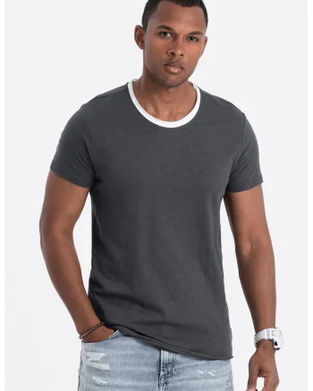 Tricou din bumbac cu decolteu rotund, Gri inchis