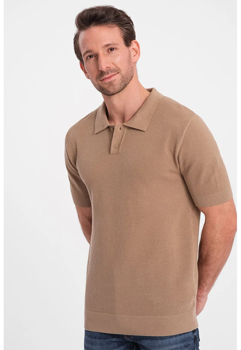 Tricou polo din bumbac pique 2, Maro nisip