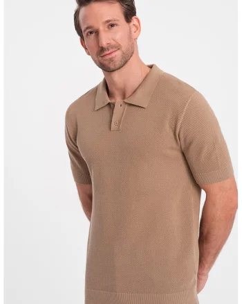 Tricou polo din bumbac pique 2, Maro nisip