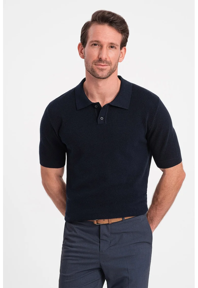 Tricou polo din bumbac pique 2, Bleumarin