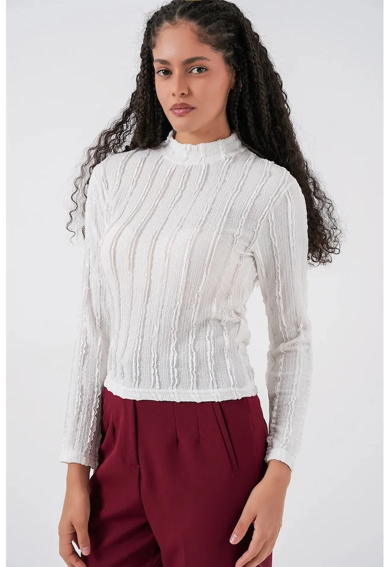 Bluza dama, HiCCUP, Bluza BDART Texturata, Croiala Slim Fit, Alb, Jerseu