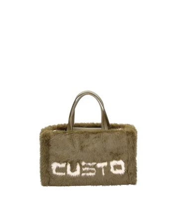 Geanta tote de blana sintetica cu logo, Verde inchis