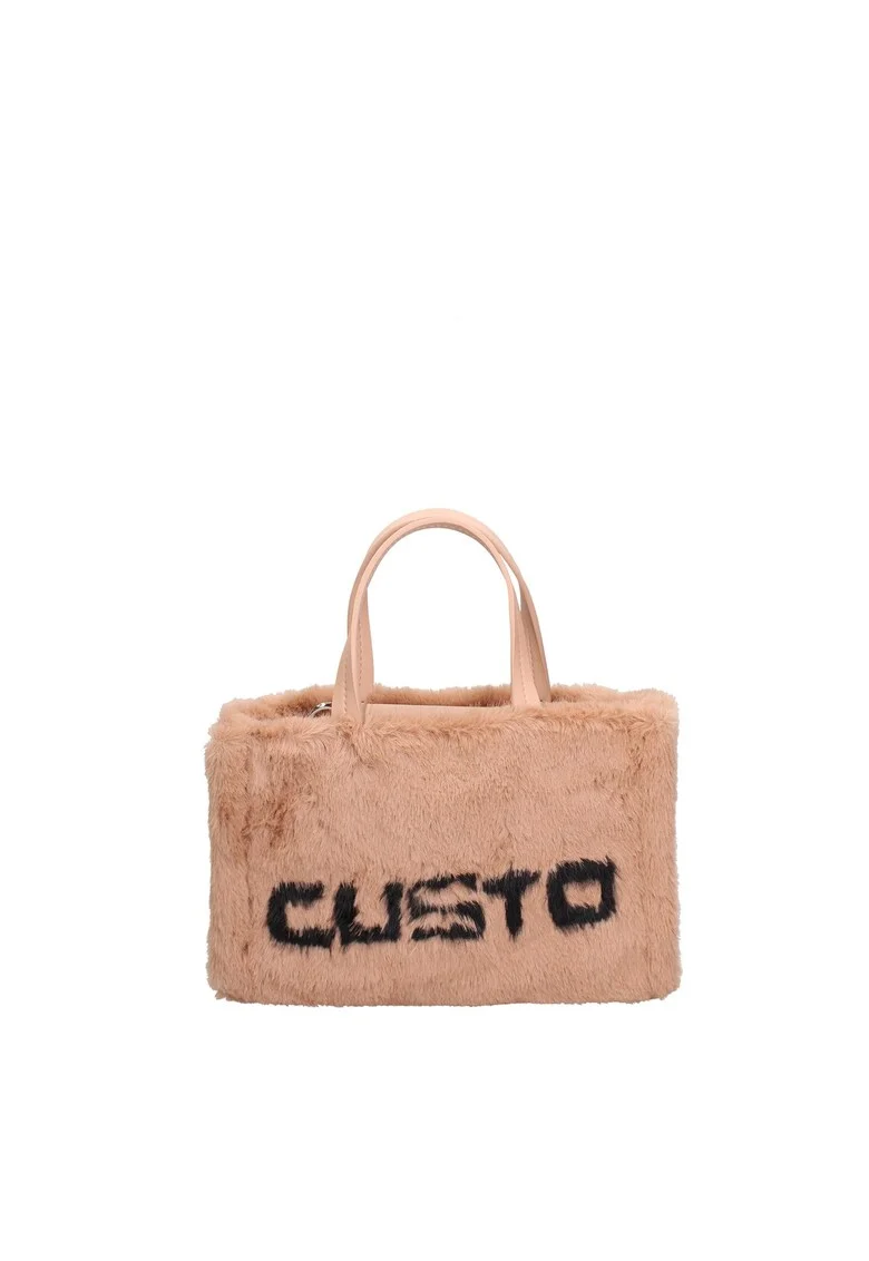 Geanta tote de blana sintetica cu logo, Bej inchis