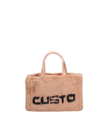 Geanta tote de blana sintetica cu logo, Bej inchis