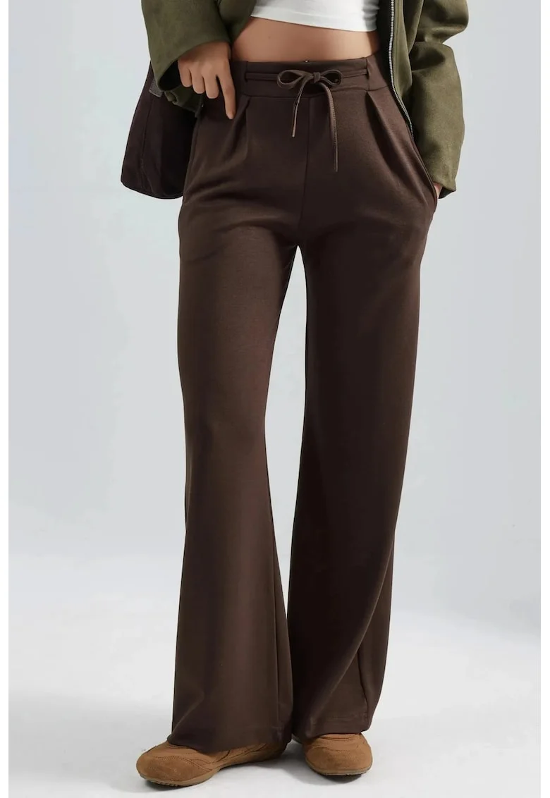 Pantaloni dama,  Palazzo plisati, talie normala, maro, Maro