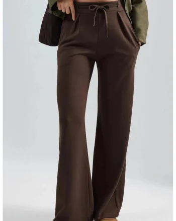 Pantaloni dama,  Palazzo plisati, talie normala, maro, Maro