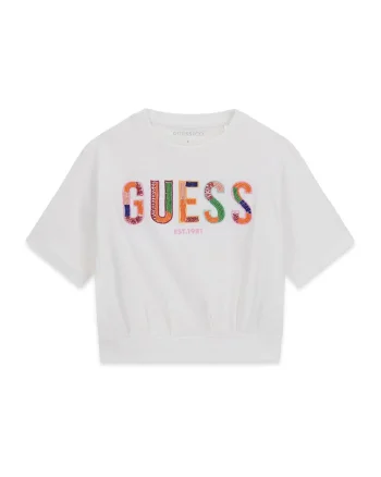 Tricou cu decolteu la baza gatului si imprimeu logo, Alb fildes