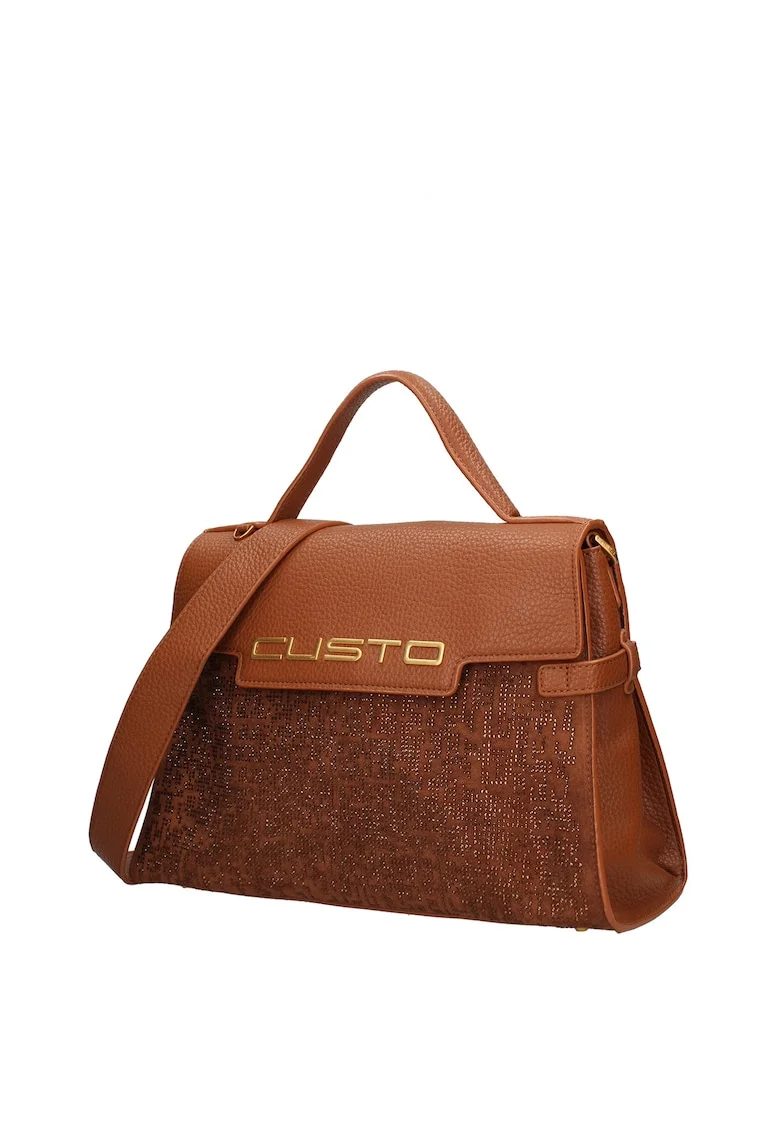 Geanta de piele ecologica cu logo in relief Ultra, Caramel