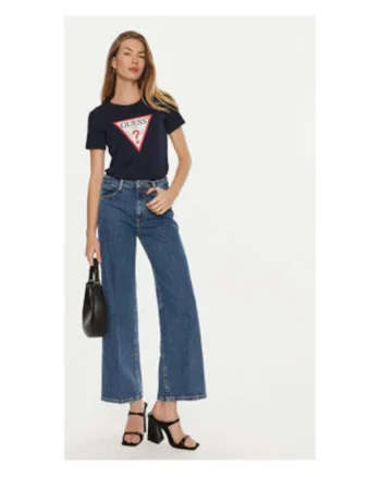 Tricou cu decolteu rotund si-logo, Bleumarin