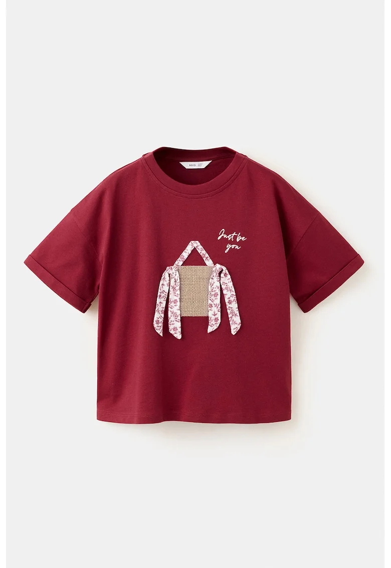 Tricou de bumbac cu model grafic, Rosu inchis/Maro deschis