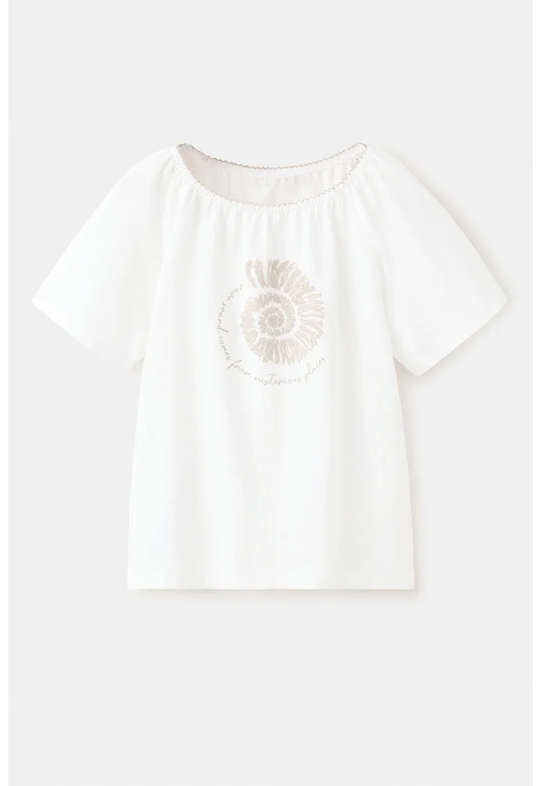 Tricou de bumbac cu broderie, Alb/Grej