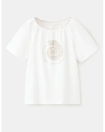 Tricou de bumbac cu broderie, Alb/Grej