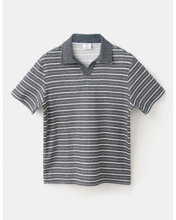 Tricou polo din amestec de bumbac cu dungi, Alb/Bleumarin