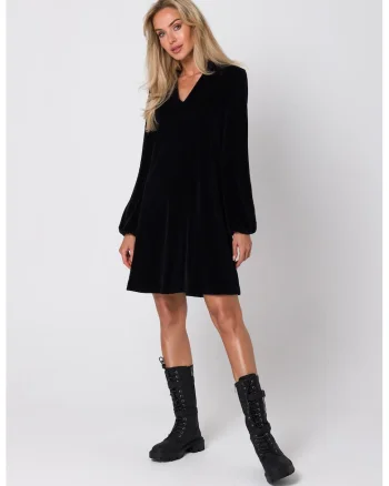 Rochie din velur cu decolteu in V,