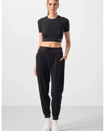 Pantaloni sport,  jogging, talie medie, buzunar, negru, poliester cu elastan