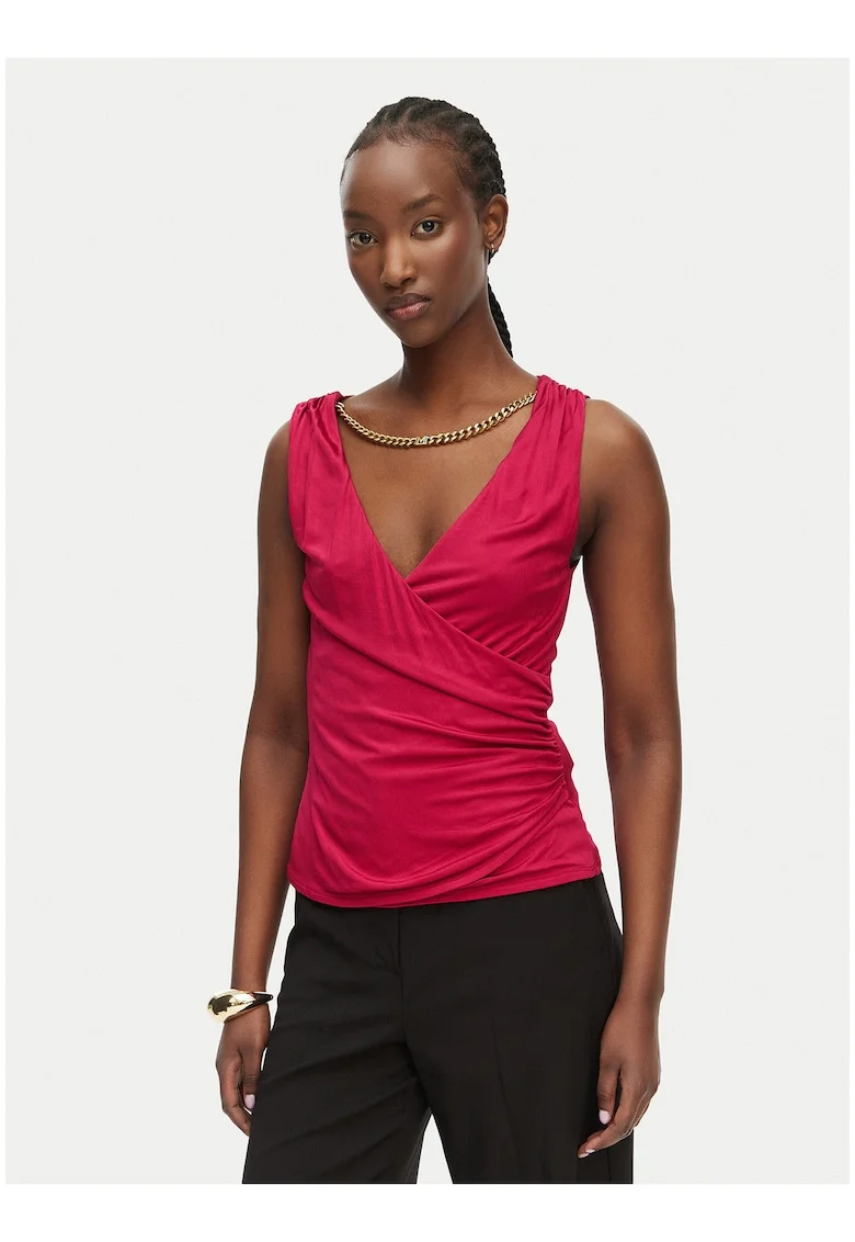Bluza dama, Marciano Guess, roz, viscoza, croiala slim fit, decolteu in V