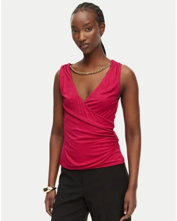 Bluza dama, Marciano Guess, roz, viscoza, croiala slim fit, decolteu in V