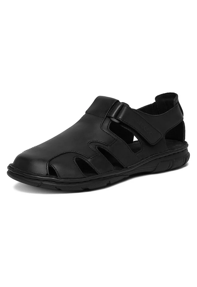 Sandale barbatesti  piele naturala, negru, inchidere cu scai, design minimalist