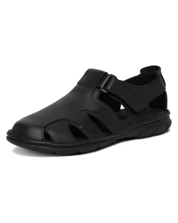 Sandale barbatesti  piele naturala, negru, inchidere cu scai, design minimalist