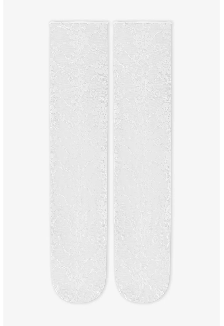 Sosete lungi transparente cu model floral, Ecru