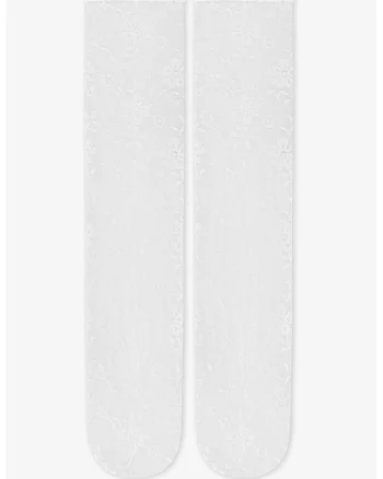 Sosete lungi transparente cu model floral, Ecru