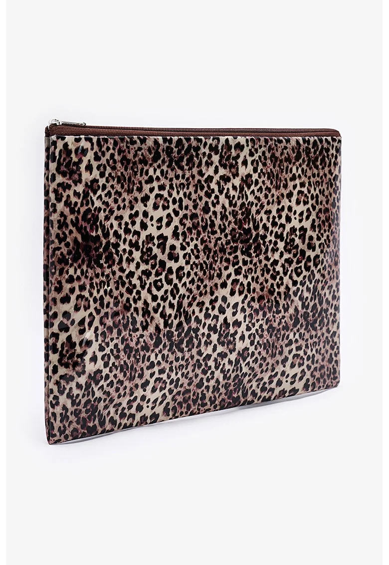 Etui cu animal print, Maro inchis/Negru/Maro taupe deschis