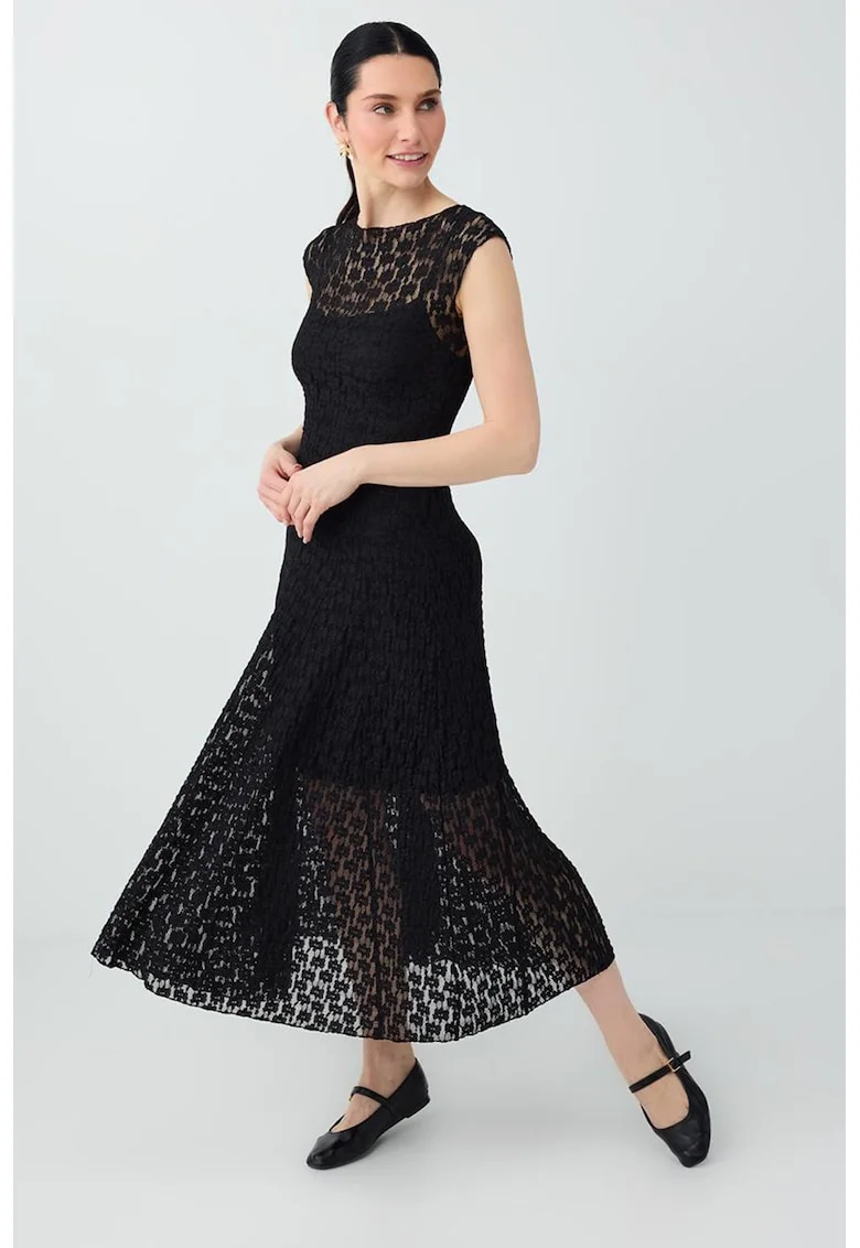 Rochie midi cu croiala evazata, Negru