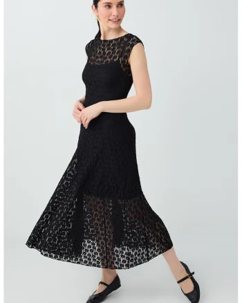 Rochie midi cu croiala evazata, Negru