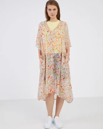 Caftan cu imprimeu floral si decolteu in V