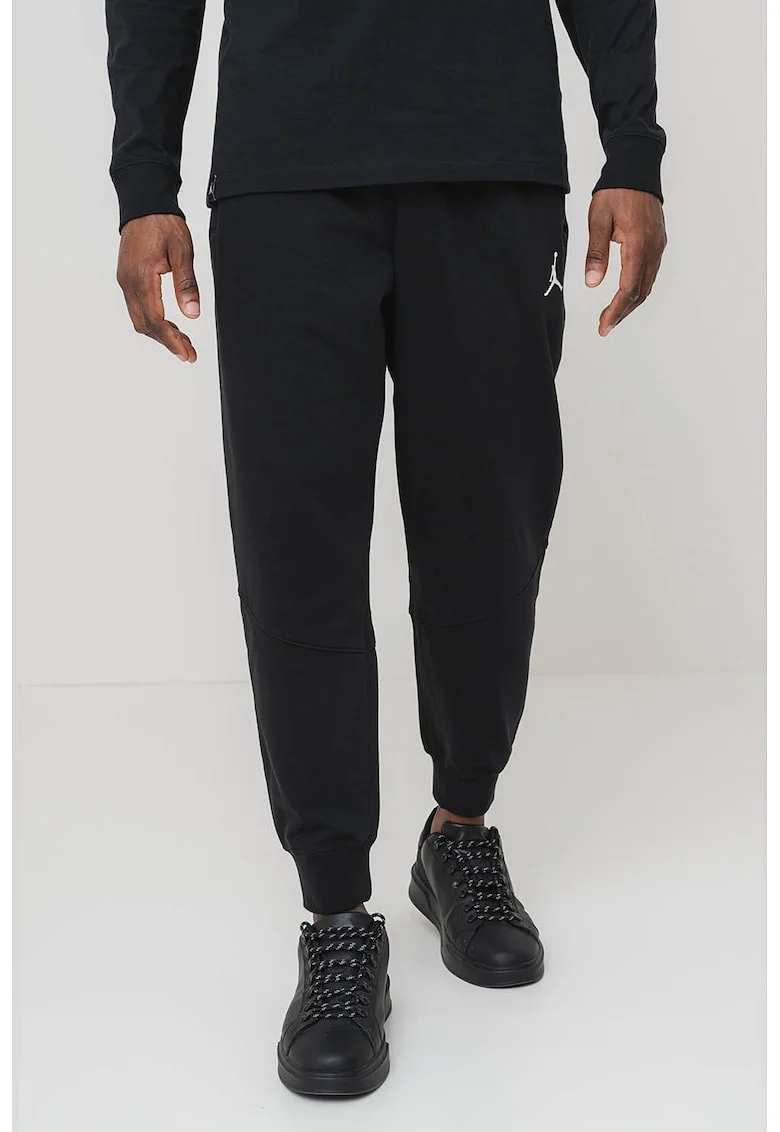 Pantaloni sport cu snur in talie, Negru/Alb optic