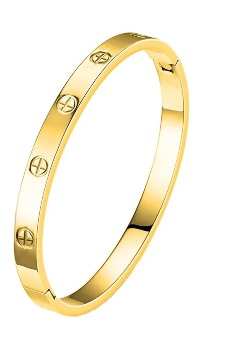 Bratara aurie, tip bangle, din otel inoxidabil, suflata cu aur 18k, Elenys C1
