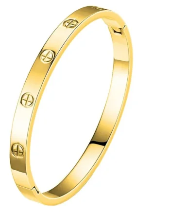 Bratara aurie, tip bangle, din otel inoxidabil, suflata cu aur 18k, Elenys C1