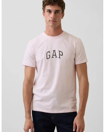 Tricou de bumbac cu aplicatie logo, Roz pastel