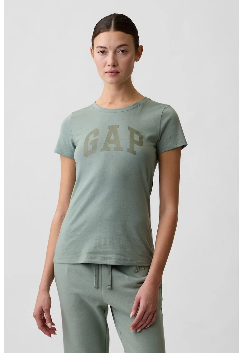 Tricou din bumbac cu imprimeu logo pe piept, Verde pal