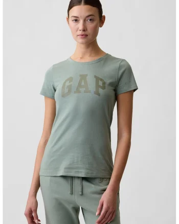 Tricou din bumbac cu imprimeu logo pe piept, Verde pal